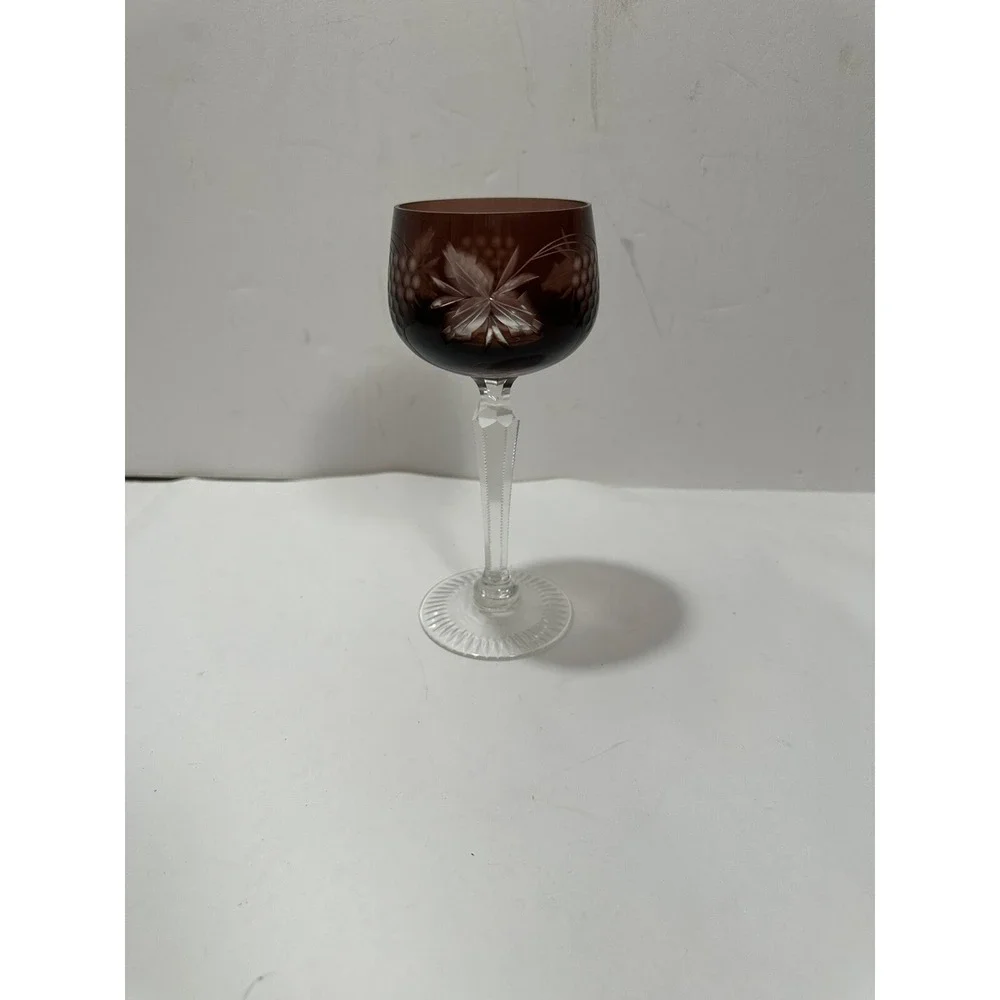 Czech Bohemian Red Cut to Clear Crystal Cordial Glass Bordeaux Color Gorgeous